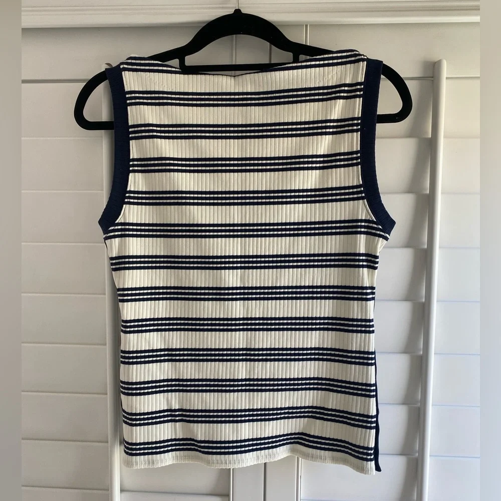 J. Crew Navy & White Striped Premium Rib Side Button Boatneck Top Size Small NWT - Picture 5 of 6